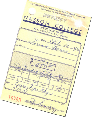 Nasson College receipt from 1970!